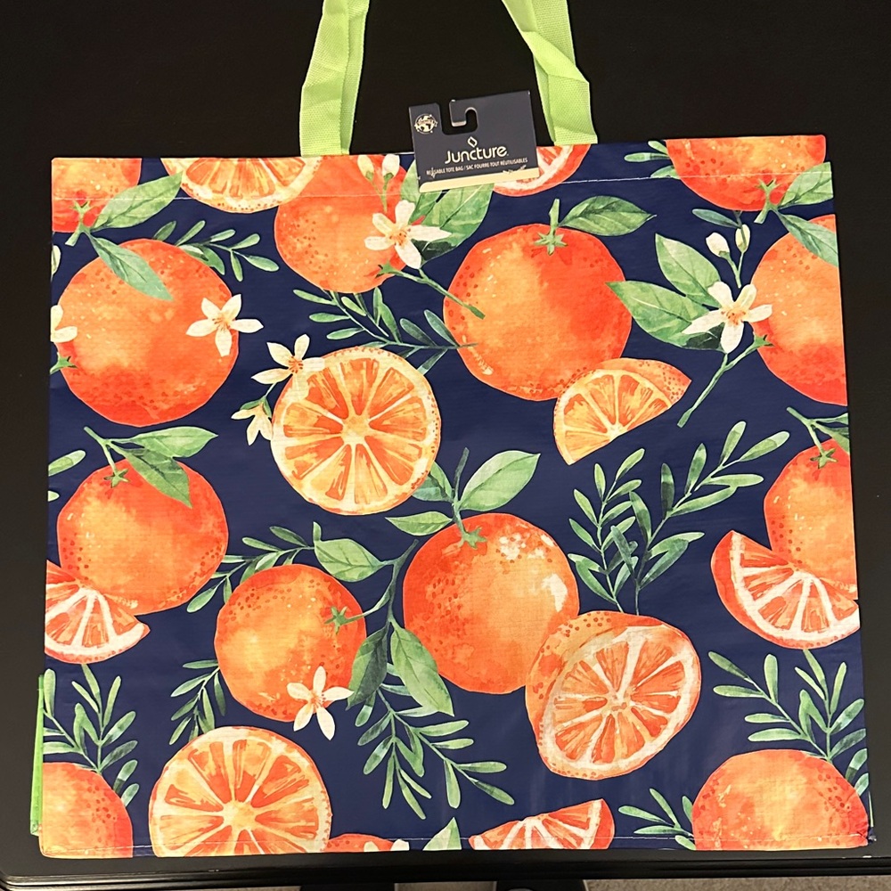 Large Orange Citrus Reusable Tote Bag - Vintage Retro Vibe